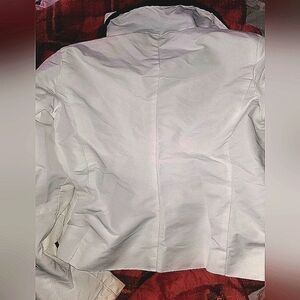 womans, white navy blue accent jacket, coat